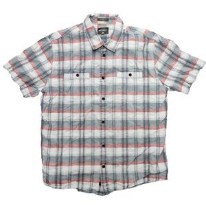 Quiksilver Waterman Men's Gray Red BLue White Button Up Short Sleeve Size L